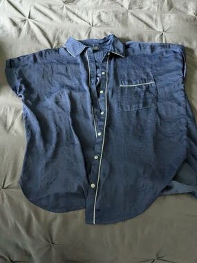 aerie Short-Sleeve Pajama-style Button-Down with White Piping